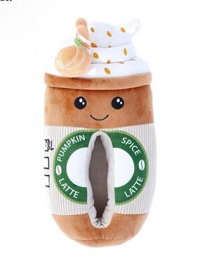 Feetmoji Pumpkin Spice Latte Plush Slippers Fall Cozy Novelty NWT 7-8 9-10